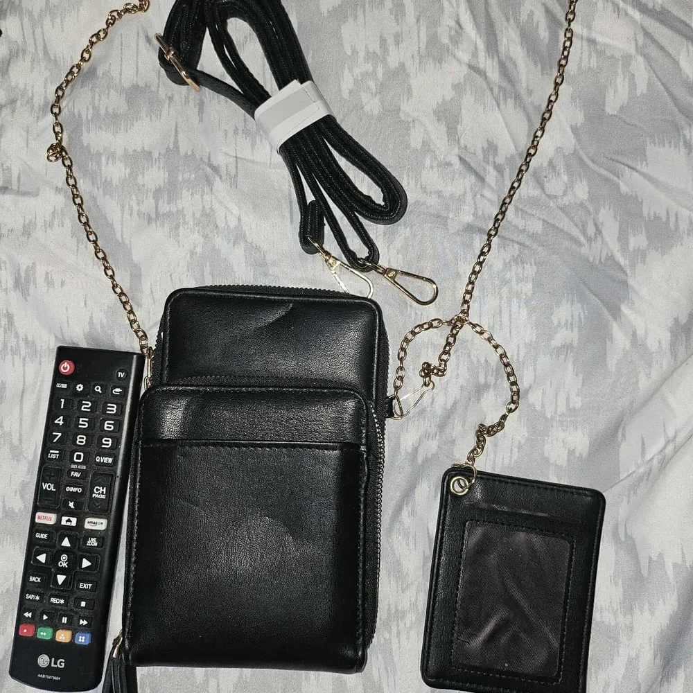 Black Leather Phone Crossbody Bag with Card Holder